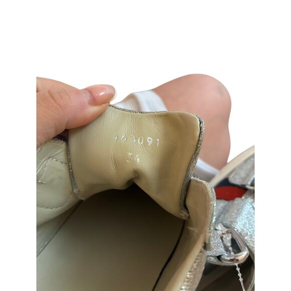GUCCI Silver Sparkle Vecro Sneakers with Ribbon Logo EU 34 Unisex Kidcore Luxury - Picture 4 of 7